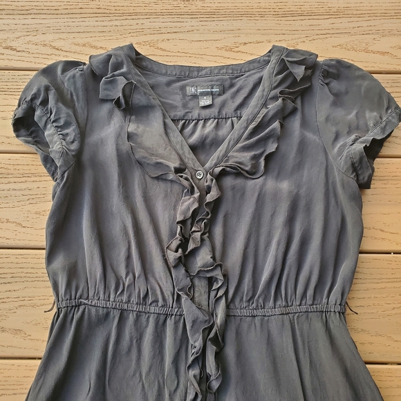 INC Black Mini Dress Button Front A-Line Ruffle Silk Work Party Sustainable 8 - Picture 5 of 10